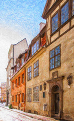 Fototapeta na wymiar Riga Old Narrow Street Digital Painting