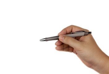 hand holding a pen isolated on white background