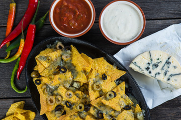 mexican hot street food nachos with salsa dip