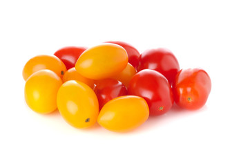 red and yellow tomatoes on white background