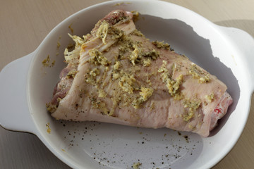 Pork shank marinated in mustard and garlic