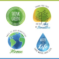set of watercolor environmental labels