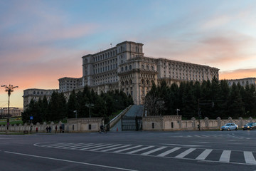 Naklejka premium Parliament Palace in Bucharest at sunset