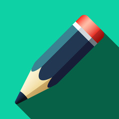 Flat pencil icon with long shadow