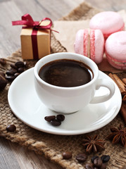 cup of hot coffee and spices