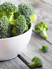 Broccoli in a bowl on wooden background
