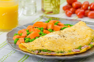 Ham and cheese omelette , healthy vegetable