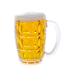 Mug with beer on white background