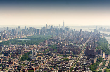 Helicopter view of Uptown, Midtown and Lower Manhattan, New York