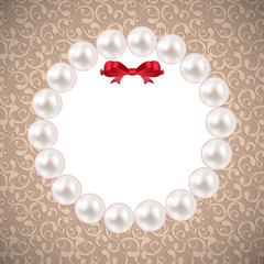 Vintage Pearl Frame with Bow  Background. Vector Illustration.