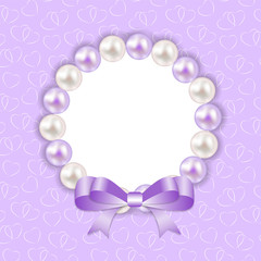Vintage Pearl Frame with Bow  Background. Vector Illustration.