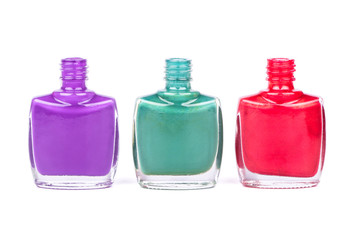 Three multi-colored nail polish