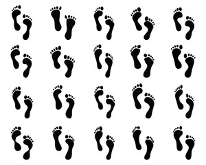 Black prints of human feet, vector illustration