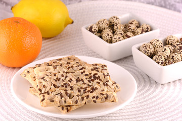 sweet cake on white plate with fruits