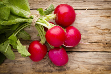 Radish on the wooden table.