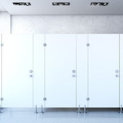 Closed public toilet cubicles. 3d rendering