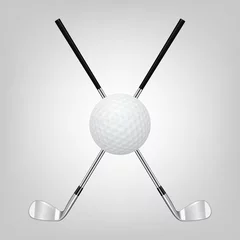 Zelfklevend Fotobehang Bol Golf ball and two crossed golf clubs