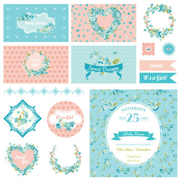 Baby Scrapbook Party Set - Flower Theme - Design Elements