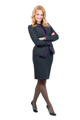 Young happy business woman, isolated on white