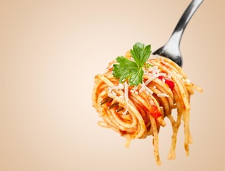 Pasta. Spaghetti tomato sauce and basil