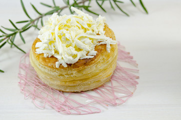 Homemade puff pastry with cheese and rosemary