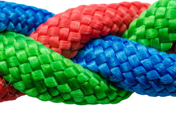 Braided ropes close up isolated on white