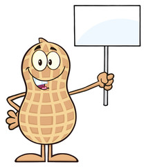 Peanut Cartoon Character Holding Up A Blank Sign
