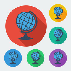 Single flat globe icon with long shadow. Education and science