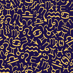 Seamless watercolor pattern with astrological zodiac symbols