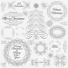 Vector design elements. Hand-drawn flourishes. Cristmas theme