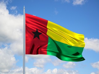 guinea-bissau 3d flag floating in the wind in blue sky