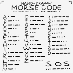 Hand-drawn doodle sketch. International Morse code isolated on