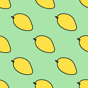 Seamless hand-drawn pattern with mango. Vector illustration.