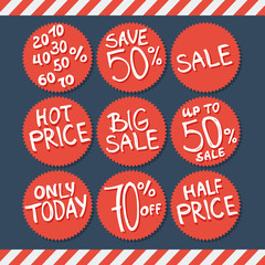 Sale labels and stickers with hand written text. Vector