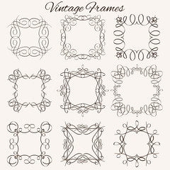 Set of vector frames. Hand-drawn calligraphic and typographic