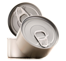 Composition with three metal cans isolated on white