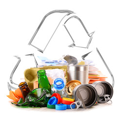 Recyclable garbage consisting of glass plastic metal and paper