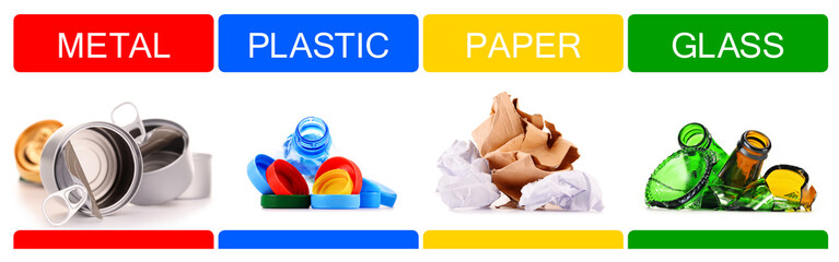 Recyclable garbage consisting of glass, plastic, metal and paper