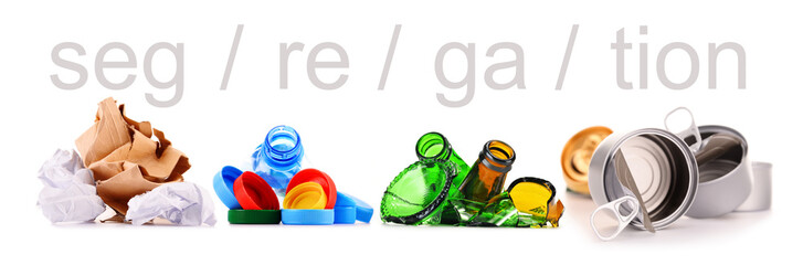Recyclable garbage consisting of glass, plastic, metal and paper