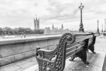 Bench in front of Westminster Palace, London