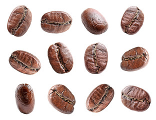 Collage of coffee beans isolated on white