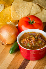 Fresh salsa in red ramekin