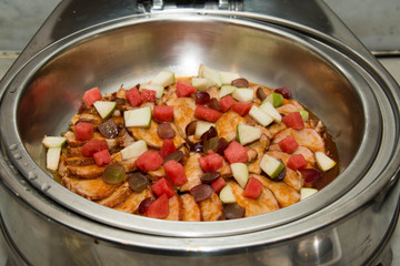 Chafing dish heater filled with ready food