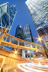 Obraz premium Office buildings in central Hong Kong at night.