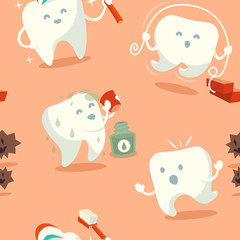 Seamless pattern with cute tooth. Vector illustration.