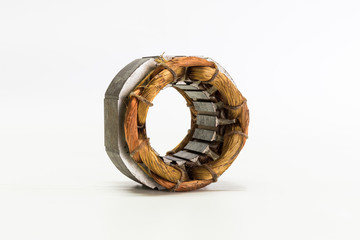 copper wire in machine on white background