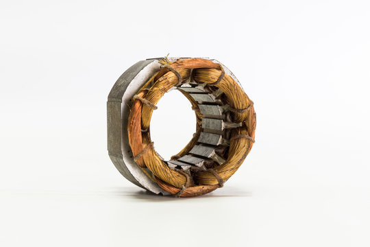 copper wire in machine on white background