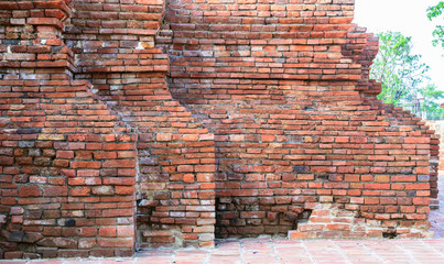 ancient old red brick grunge wall fragment background, texture