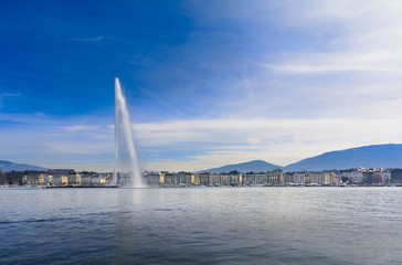 Geneva water jet above Leman lake, Switzerland