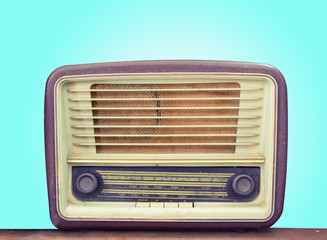 Retro old radio front green background